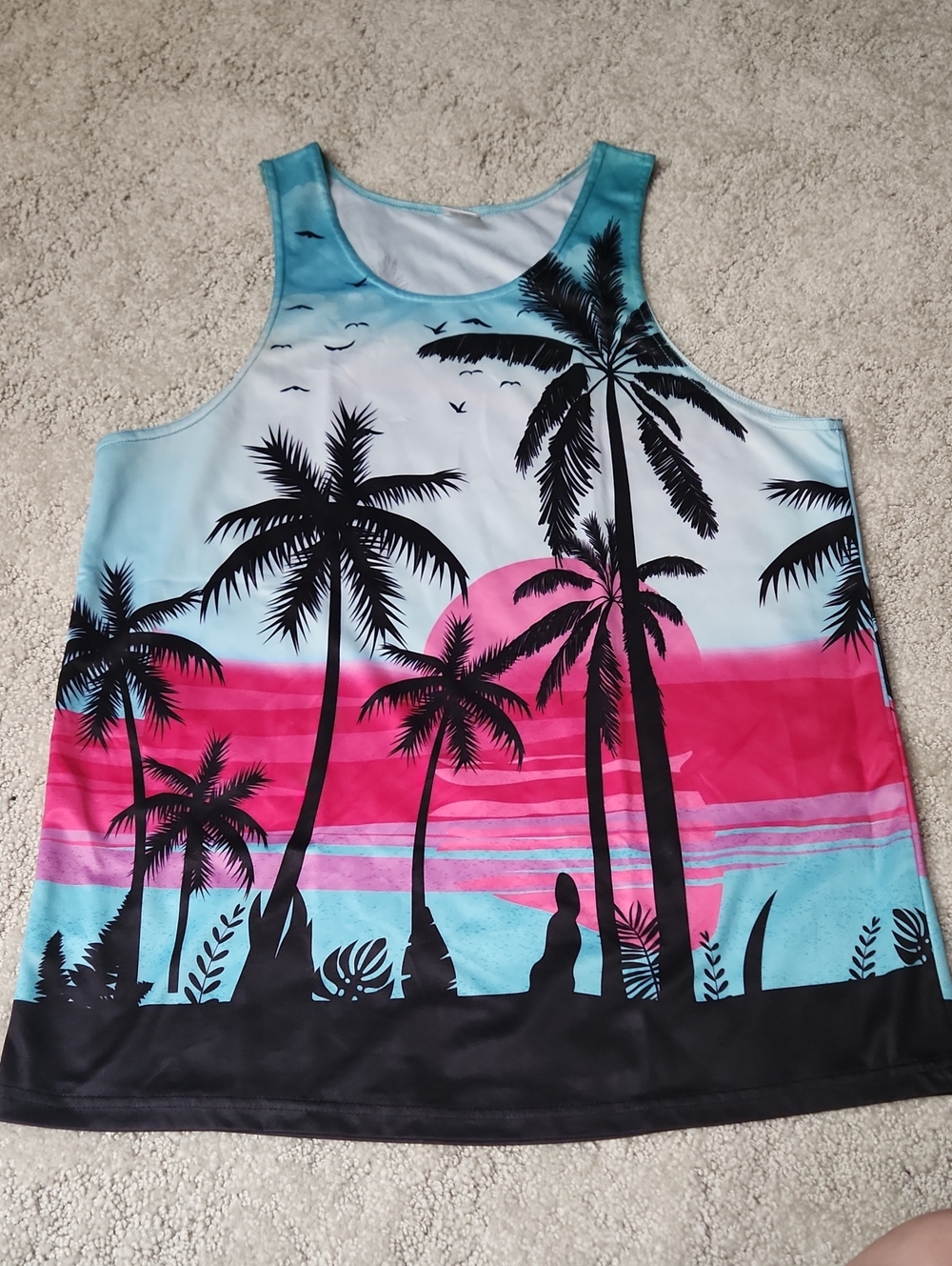 Tropical Palm Sunset Tank Top - Pink & Teal